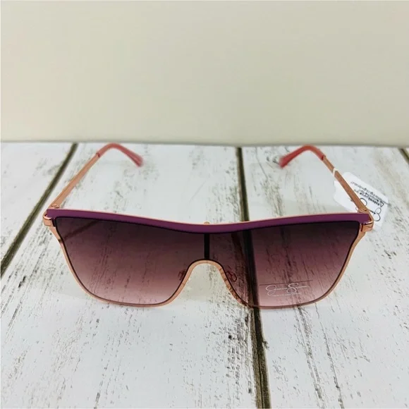 Jessica Simpson Rose Gold Metal Frame Square Shield Sunglasses Eyewear J6100 - Picture 7 of 14